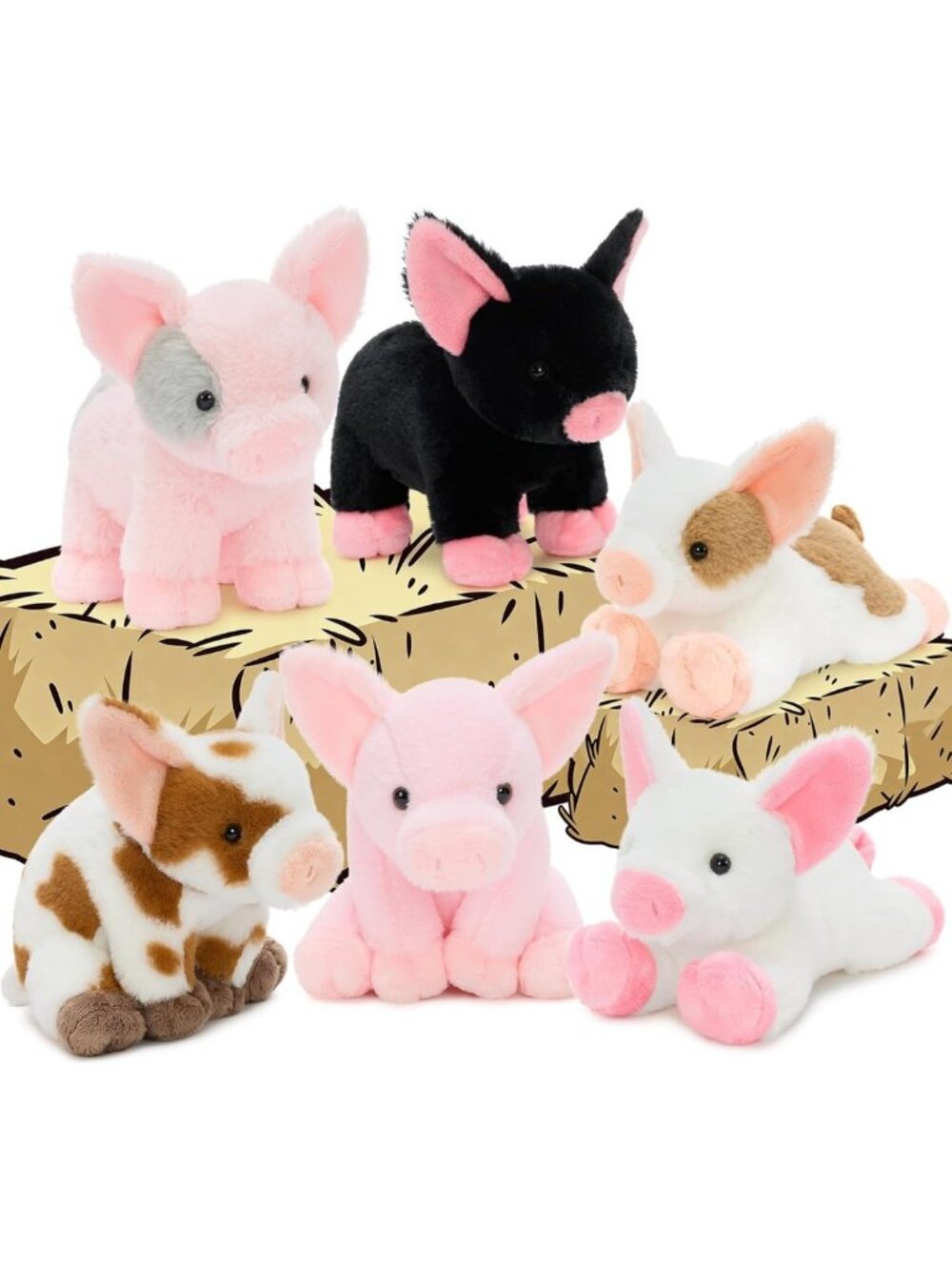 Adorable 10-Inch Pig Plush Toys Set - 6 Pack Stuffed Animals for Kids